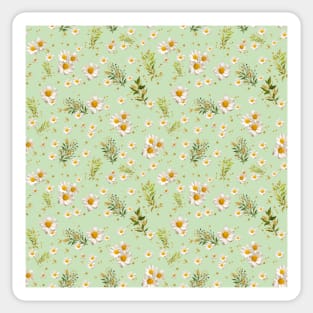 White Daisies Field Jade Floral Pattern Sticker